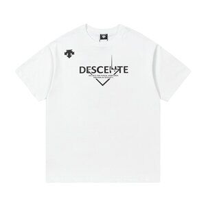 White Simple Short-Sleeved T-Shirt With Letter Print Descente